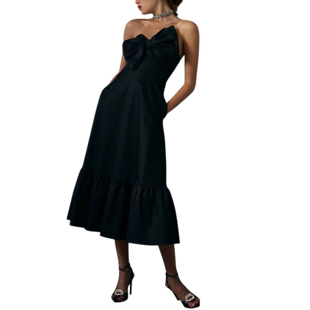 Anthropologie Elegant Black Hutch Bow-Tie Maxi Dress Size 0